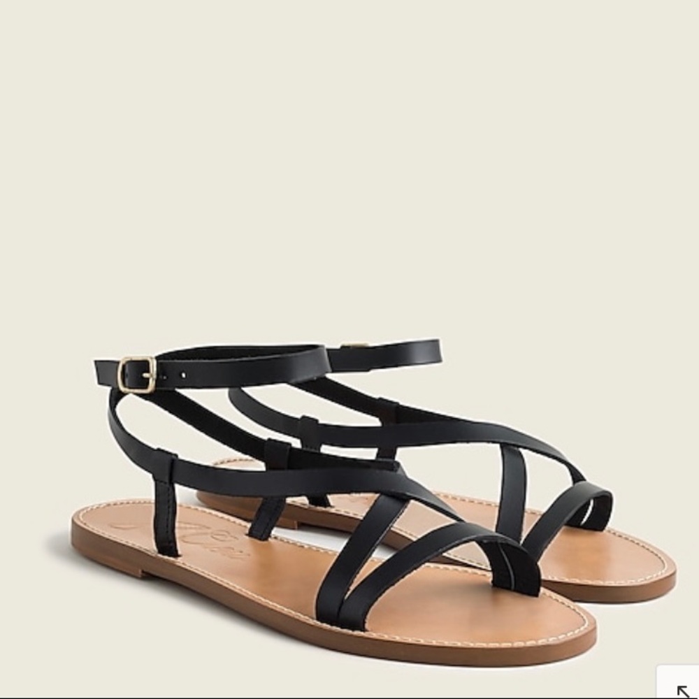 J. Crew Flat Strappy Sandals In Black Leather